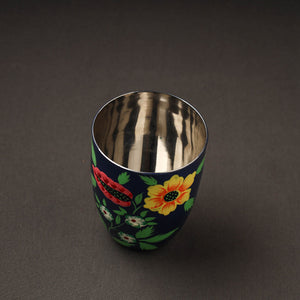 Blue - Floral Handpainted Enamelware Stainless Steel Glass