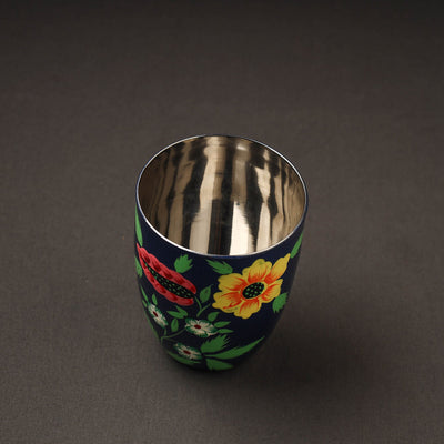 Blue - Floral Handpainted Enamelware Stainless Steel Glass