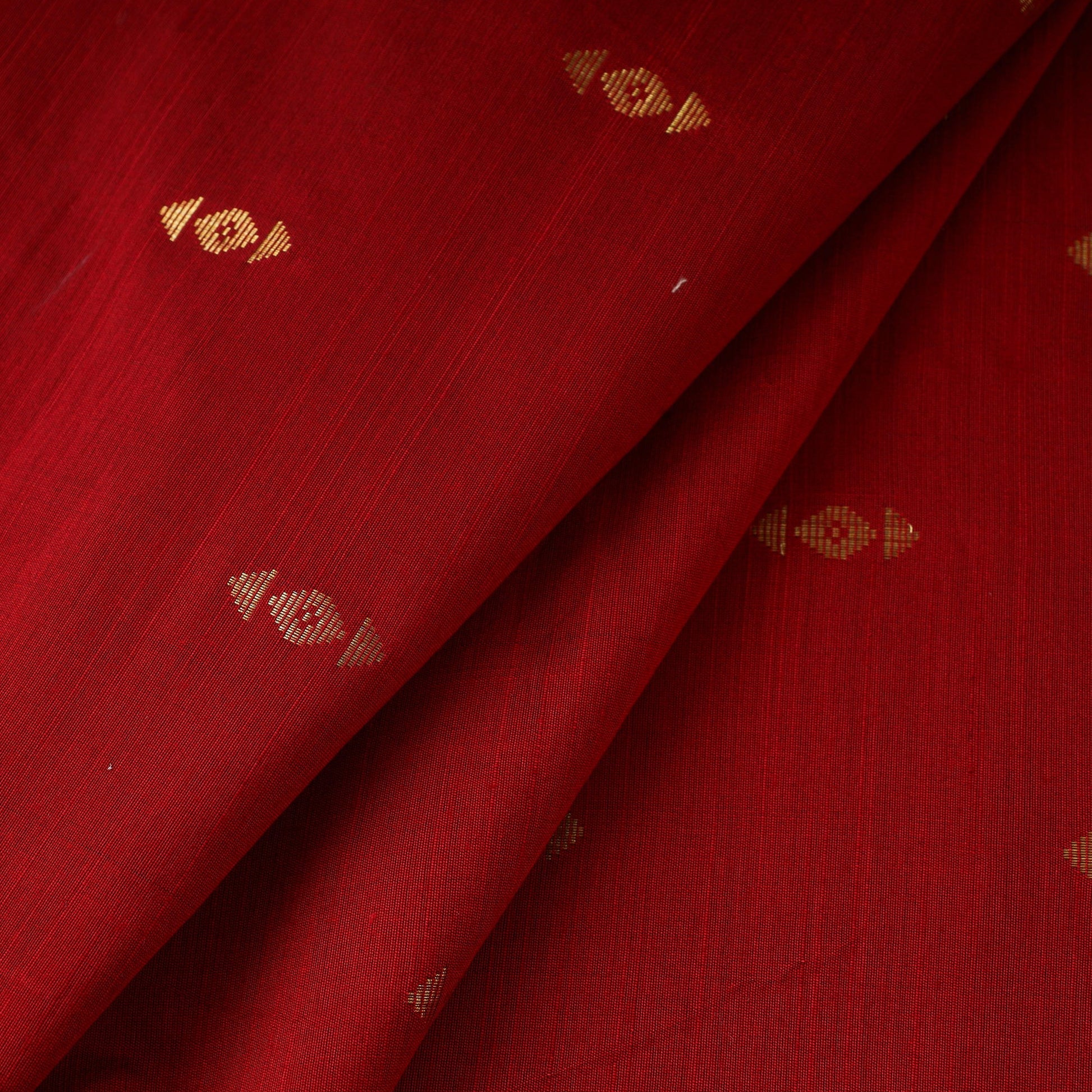 Red - Zari Buti Spun Dupion Viscose Silk Plain Fabric 04