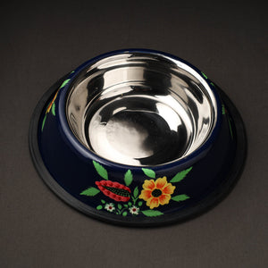 Blue - Floral Handpainted Enamelware Stainless Steel Pet Bowl