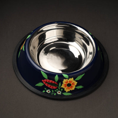 Blue - Floral Handpainted Enamelware Stainless Steel Pet Bowl