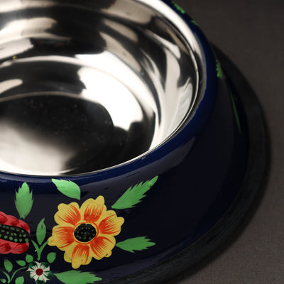 Blue - Floral Handpainted Enamelware Stainless Steel Pet Bowl