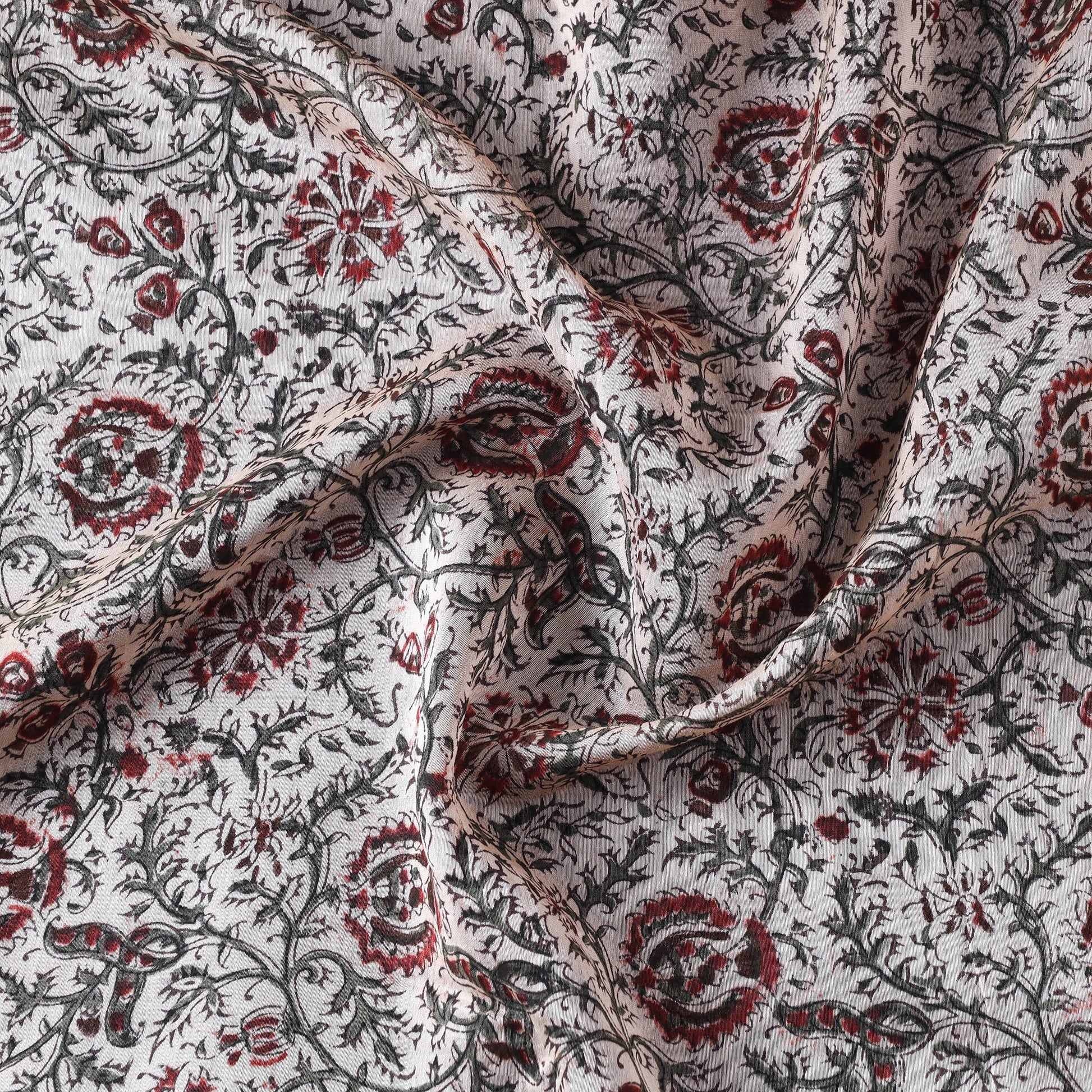 Beige - Pedana Kalamkari Block Print Chanderi Silk Fabric