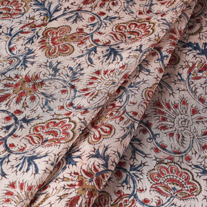 Beige - Pedana Kalamkari Block Print Chanderi Silk Fabric