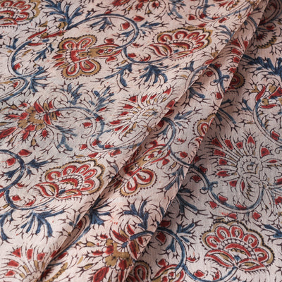 Beige - Pedana Kalamkari Block Print Chanderi Silk Fabric