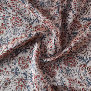 Beige - Pedana Kalamkari Block Print Chanderi Silk Fabric