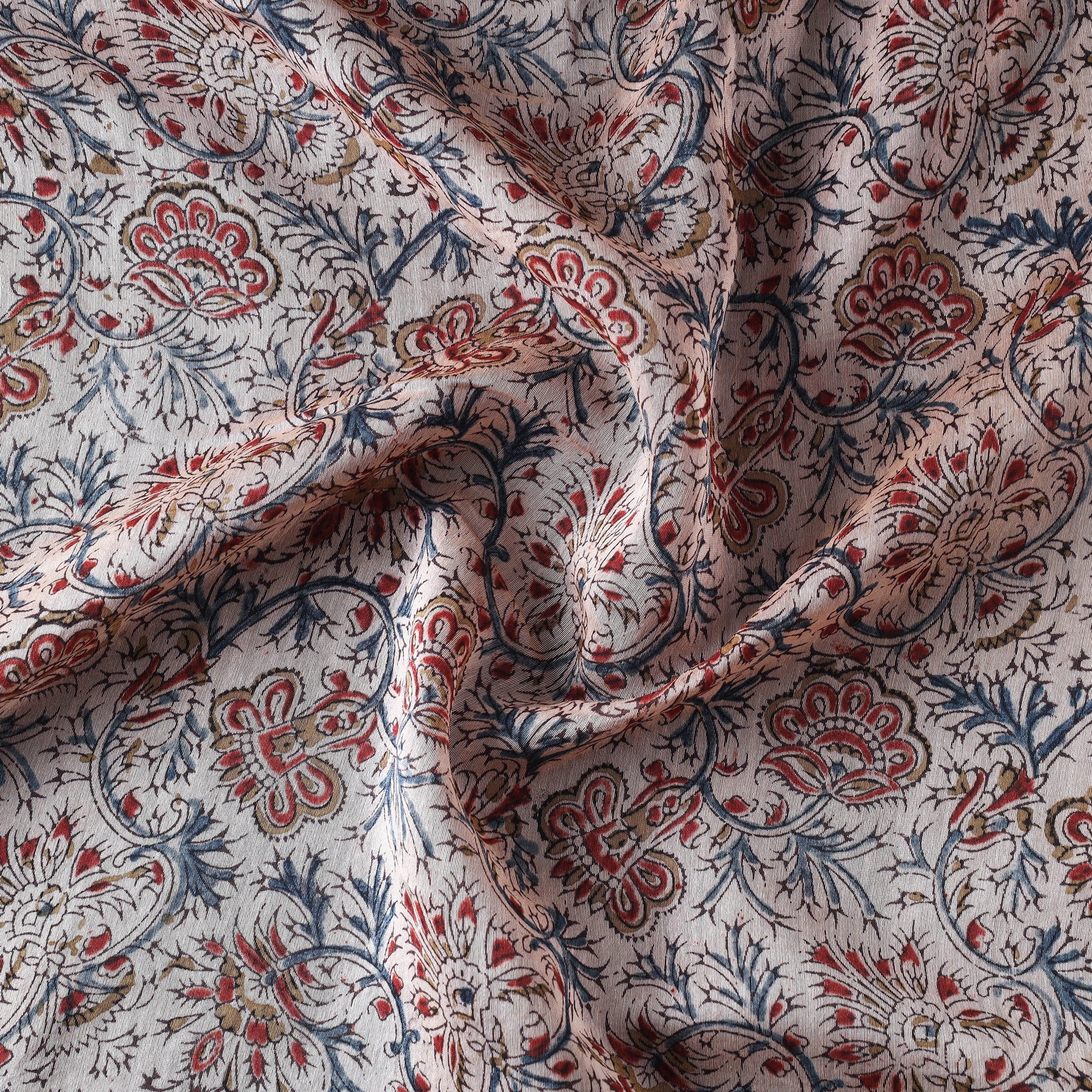 Beige - Pedana Kalamkari Block Print Chanderi Silk Fabric