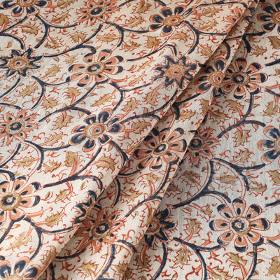 Beige - Pedana Kalamkari Block Print Chanderi Silk Fabric