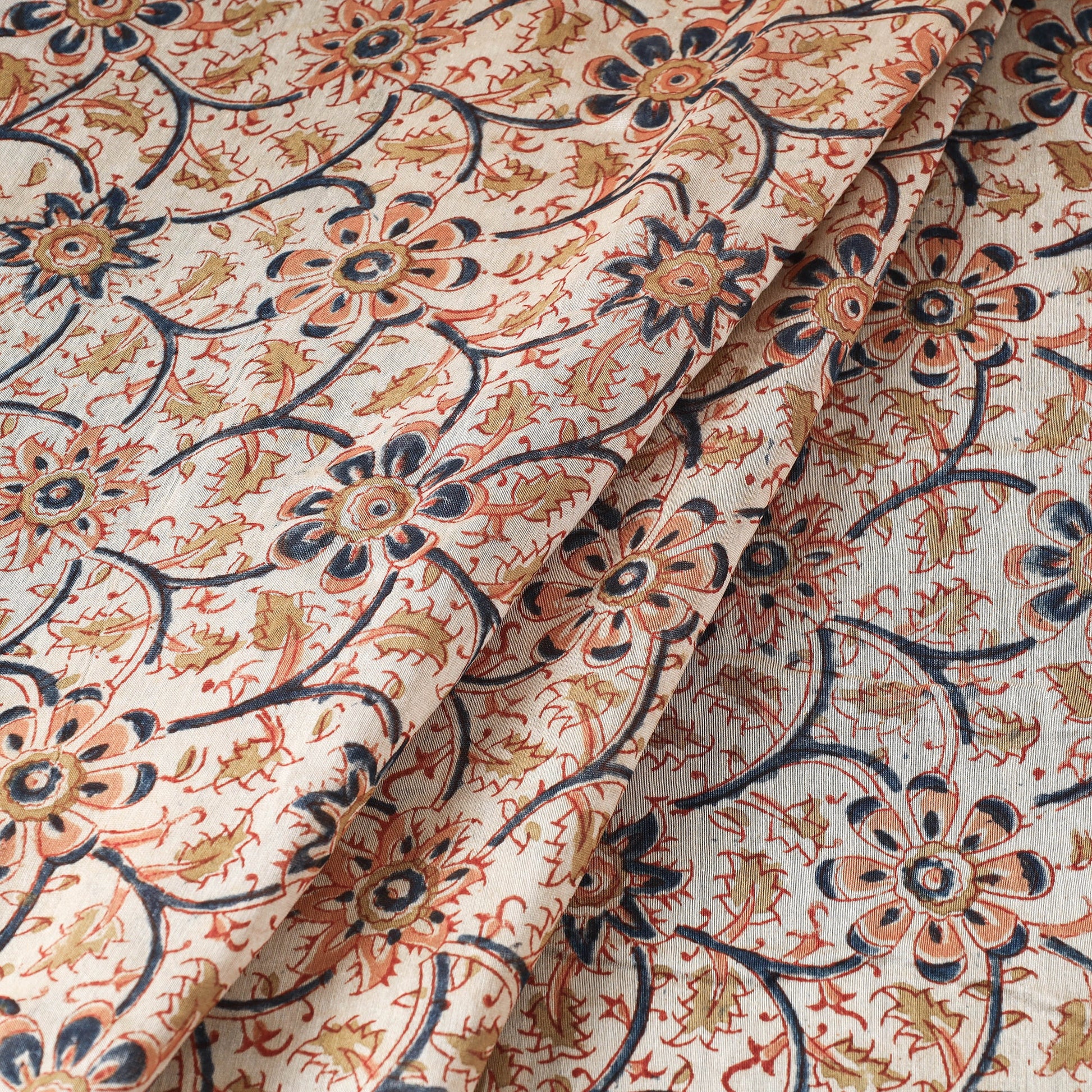 Beige - Pedana Kalamkari Block Print Chanderi Silk Fabric