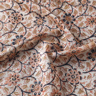 Beige - Pedana Kalamkari Block Print Chanderi Silk Fabric