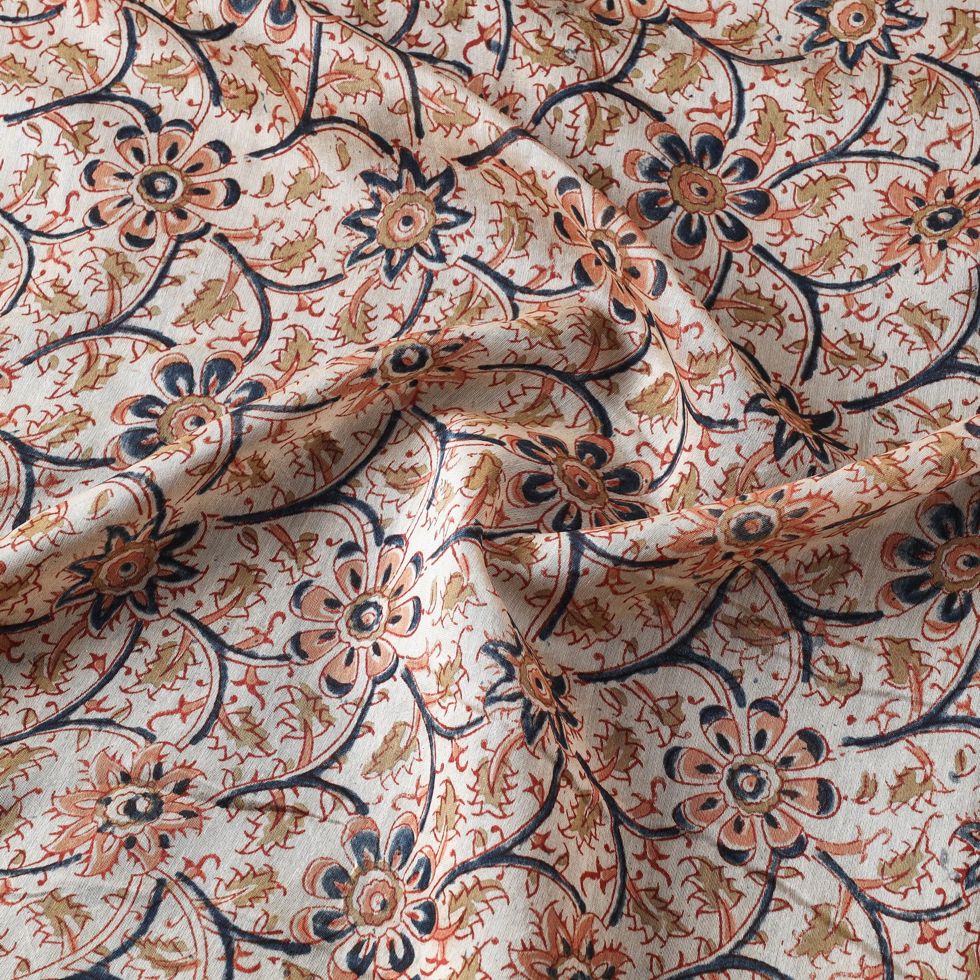Beige - Pedana Kalamkari Block Print Chanderi Silk Fabric