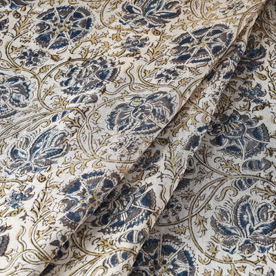 Beige - Pedana Kalamkari Block Print Chanderi Silk Fabric