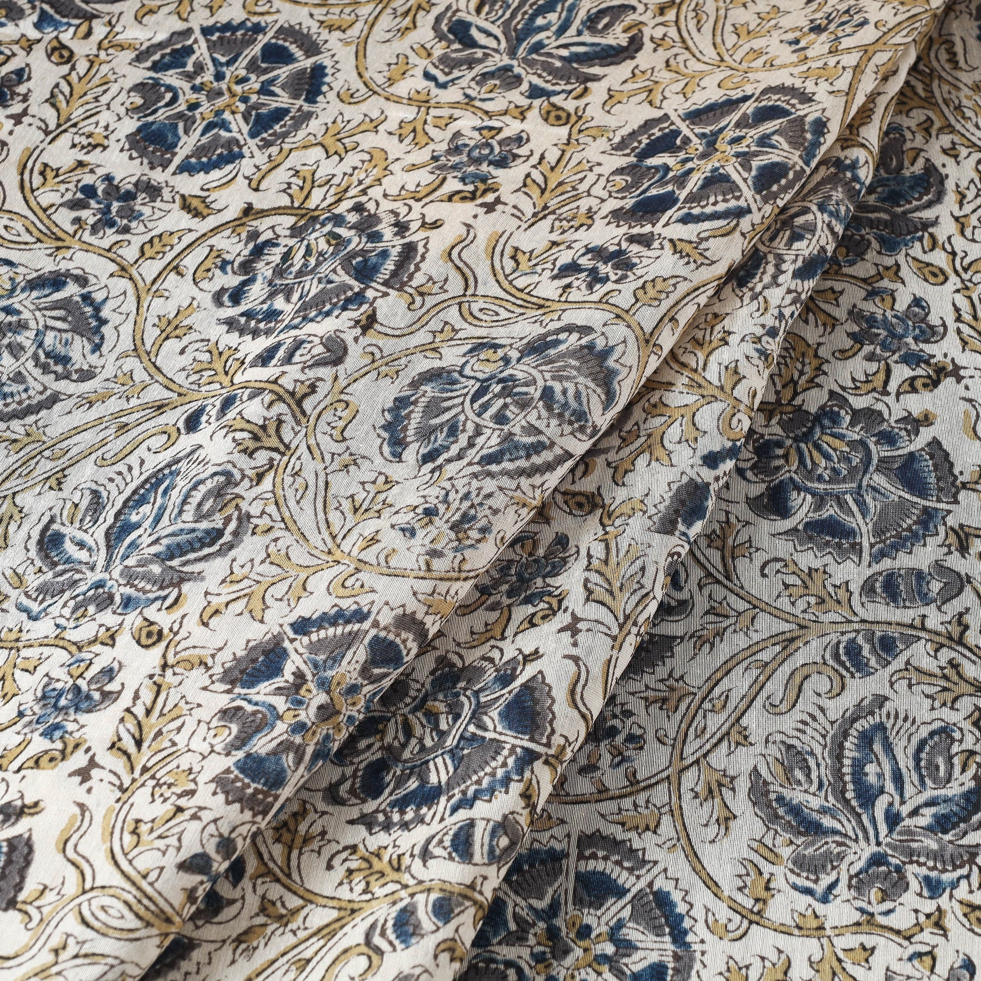 Beige - Pedana Kalamkari Block Print Chanderi Silk Fabric