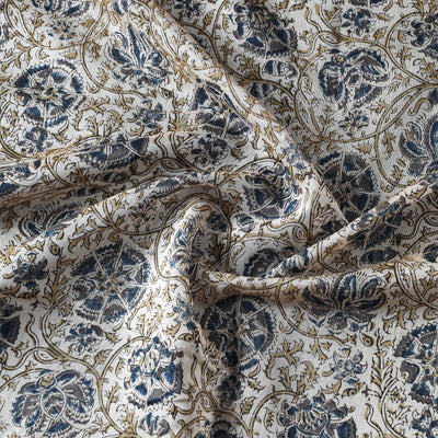 Beige - Pedana Kalamkari Block Print Chanderi Silk Fabric