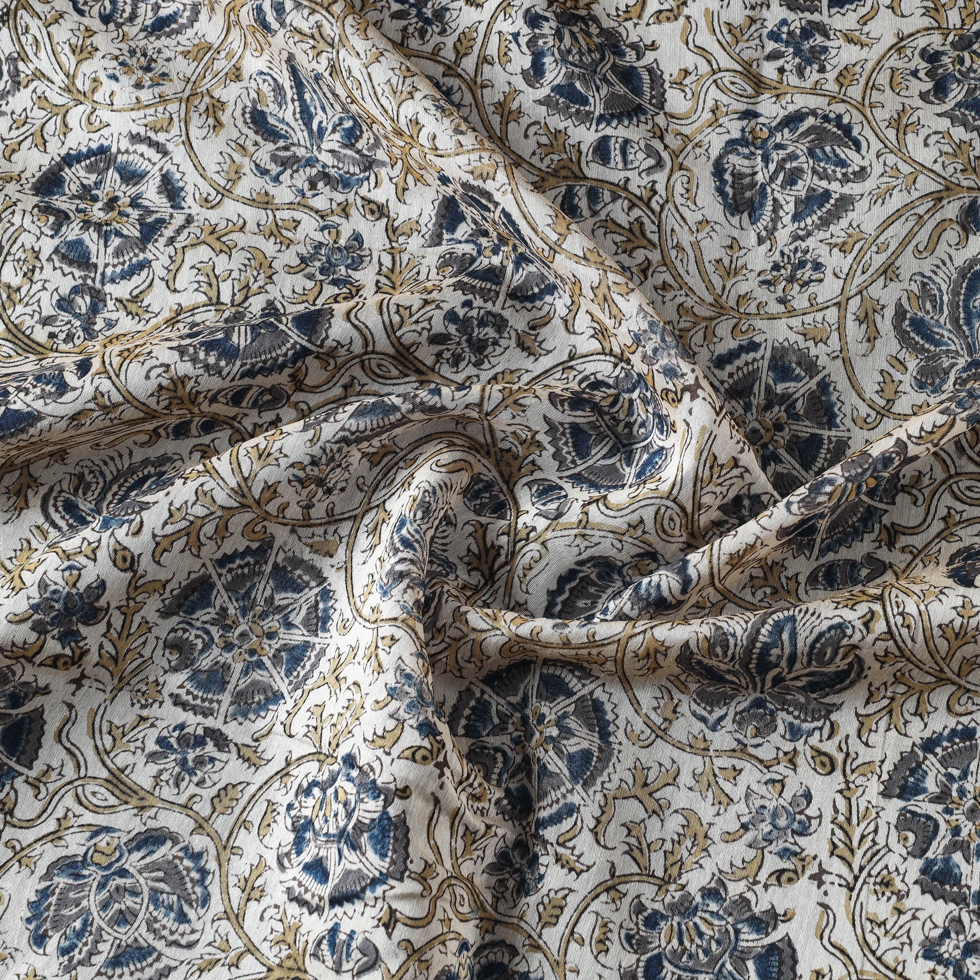 Beige - Pedana Kalamkari Block Print Chanderi Silk Fabric
