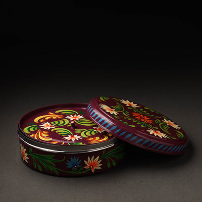 Brown - Banaras Handpainted Stainless Steel Masala Box (8 x 8 in)