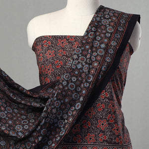 Brown - Kutch Block Print Cotton 3pc Ajrakh Dress Material 01