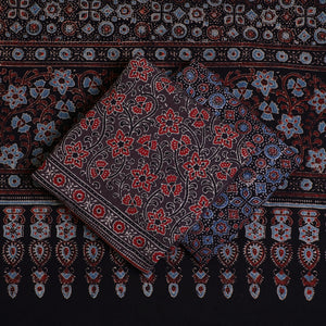 Brown - Kutch Block Print Cotton 3pc Ajrakh Dress Material 01