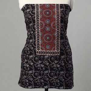 Black - Kutch Block Print Cotton 3pc Ajrakh Dress Material 07