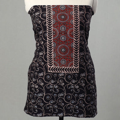 Black - Kutch Block Print Cotton 3pc Ajrakh Dress Material 07