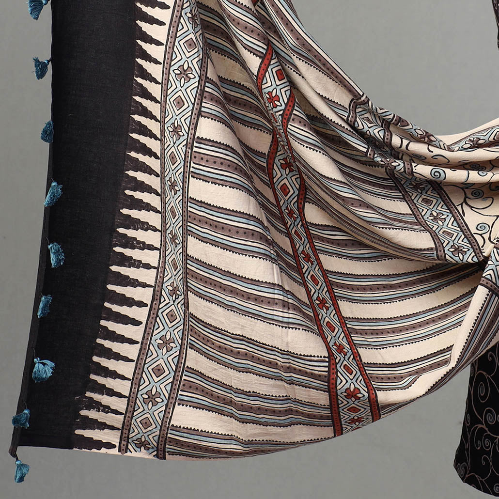 Black - Kutch Block Print Cotton 3pc Ajrakh Dress Material 07