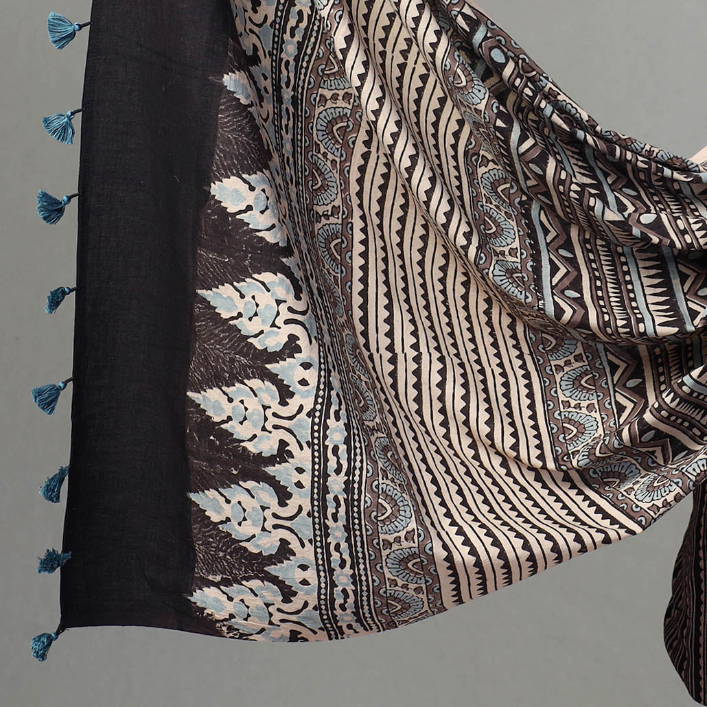 Black - Kutch Block Print Cotton 3pc Ajrakh Dress Material 10
