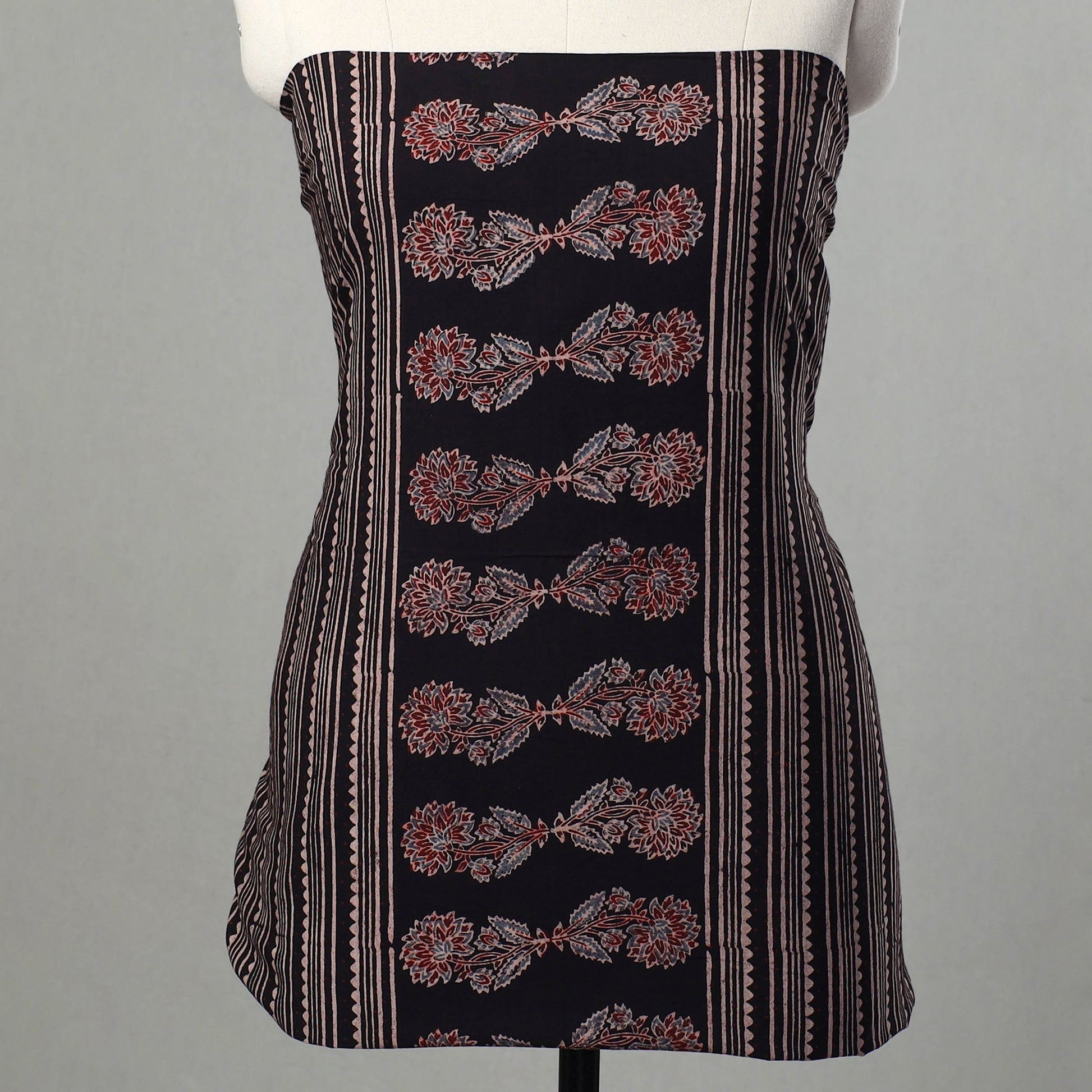 Black - Kutch Block Print Cotton 3pc Ajrakh Dress Material 10