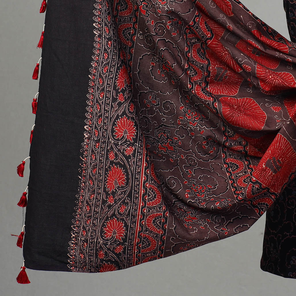 Black - Kutch Block Print Cotton 3pc Ajrakh Dress Material 13
