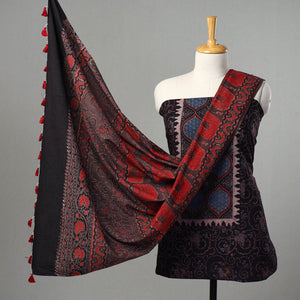 Black - Kutch Block Print Cotton 3pc Ajrakh Dress Material 13