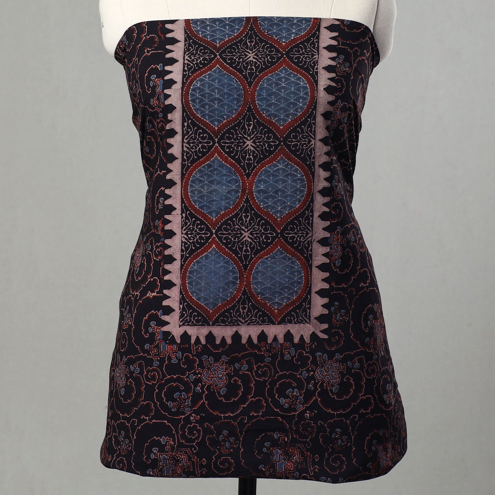 Black - Kutch Block Print Cotton 3pc Ajrakh Dress Material 13