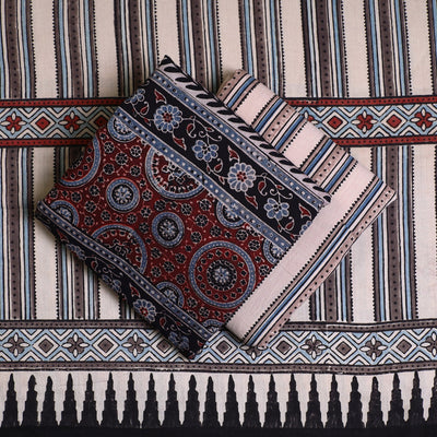Black - Kutch Block Print Cotton 3pc Ajrakh Dress Material 07
