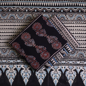 Black - Kutch Block Print Cotton 3pc Ajrakh Dress Material 10