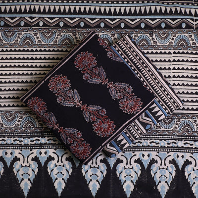 Black - Kutch Block Print Cotton 3pc Ajrakh Dress Material 10