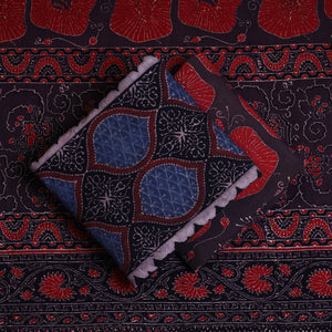 Black - Kutch Block Print Cotton 3pc Ajrakh Dress Material 13