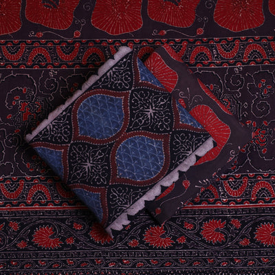 Black - Kutch Block Print Cotton 3pc Ajrakh Dress Material 13