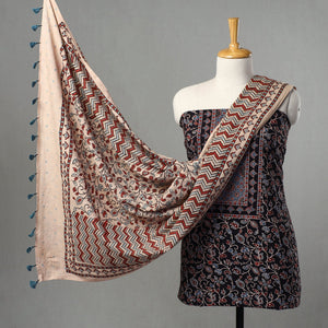 Black - Kutch Block Print Cotton 3pc Ajrakh Dress Material 17