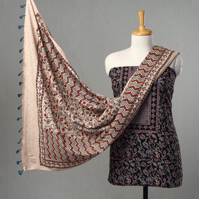 Black - Kutch Block Print Cotton 3pc Ajrakh Dress Material 17