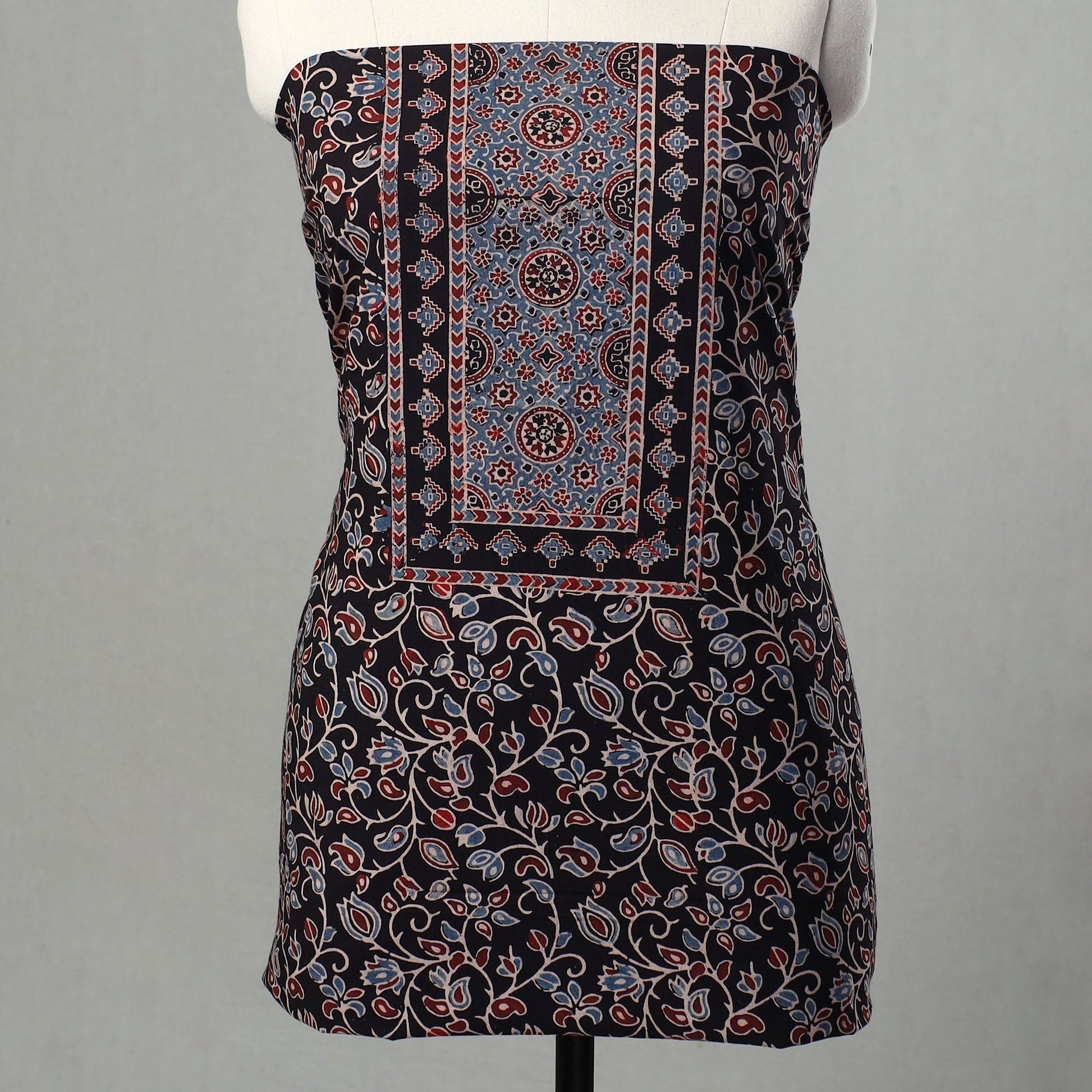 Black - Kutch Block Print Cotton 3pc Ajrakh Dress Material 17