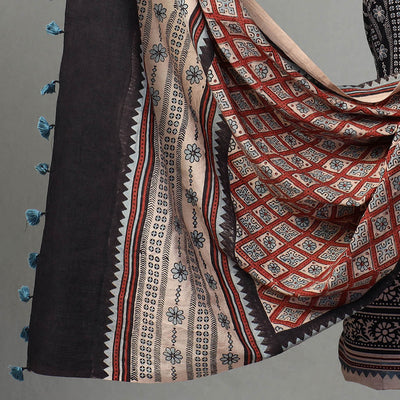 Black - Kutch Block Print Cotton 3pc Ajrakh Dress Material 08