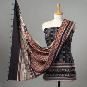 Black - Kutch Block Print Cotton 3pc Ajrakh Dress Material 08