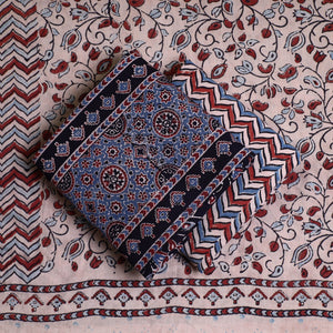 Black - Kutch Block Print Cotton 3pc Ajrakh Dress Material 17