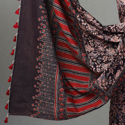 Brown - Kutch Block Print Cotton 3pc Ajrakh Dress Material 09