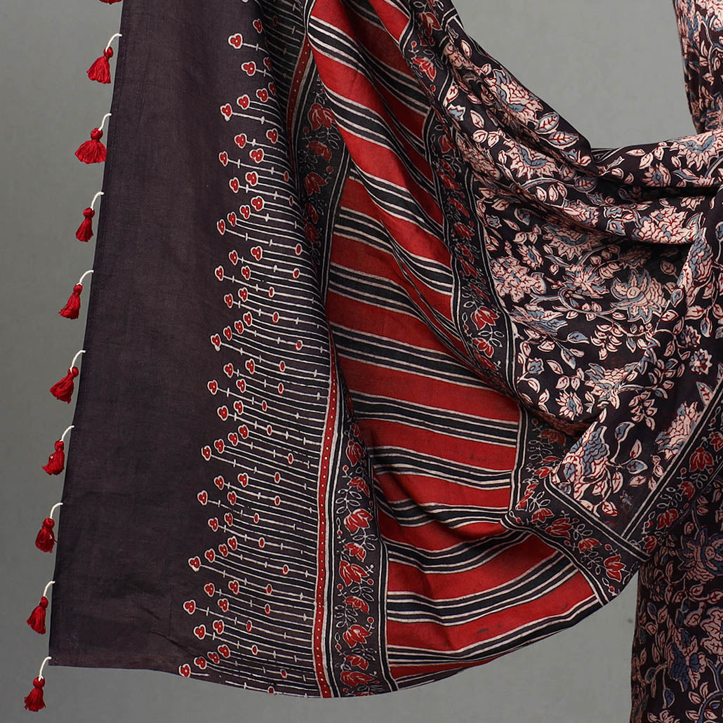 Brown - Kutch Block Print Cotton 3pc Ajrakh Dress Material 09