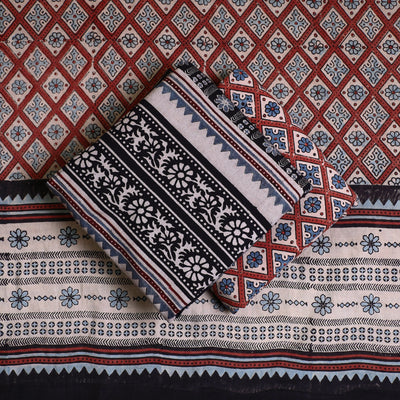 Black - Kutch Block Print Cotton 3pc Ajrakh Dress Material 08