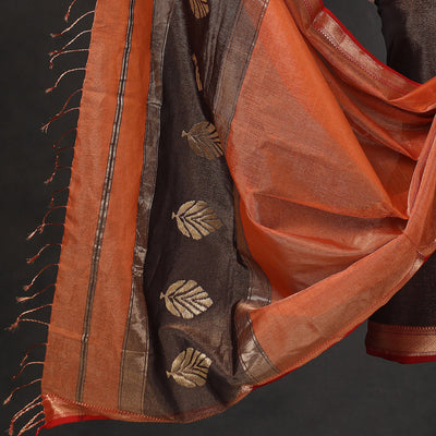 Brown - 2pc Maheshwari Silk Tissue Zari Weave Handloom Suit Material Set 01