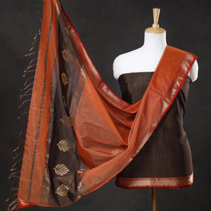 Brown - 2pc Maheshwari Silk Tissue Zari Weave Handloom Suit Material Set 01