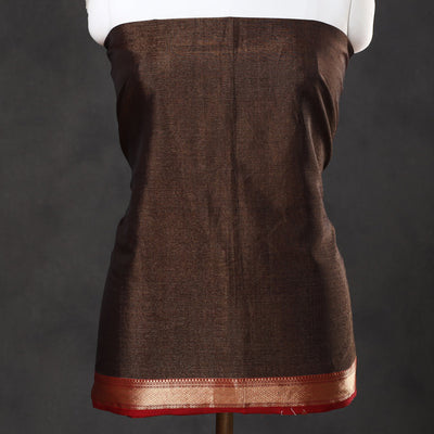 Brown - 2pc Maheshwari Silk Tissue Zari Weave Handloom Suit Material Set 01