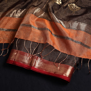 Brown - 2pc Maheshwari Silk Tissue Zari Weave Handloom Suit Material Set 01
