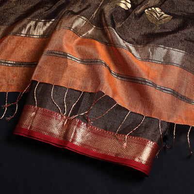 Brown - 2pc Maheshwari Silk Tissue Zari Weave Handloom Suit Material Set 01