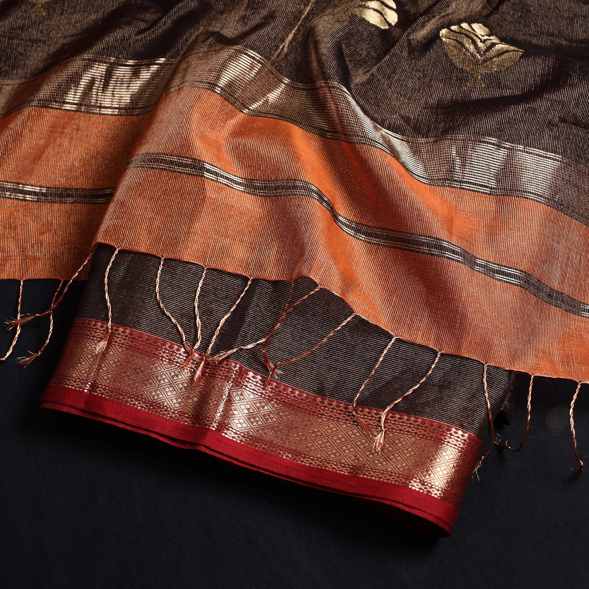 Brown - 2pc Maheshwari Silk Tissue Zari Weave Handloom Suit Material Set 01